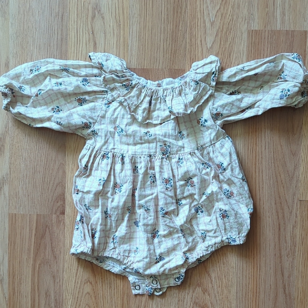 Cream and Blue Babydoll Dress